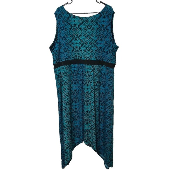 Catherine's Women’s 3X (26/28) Faux Wrap Tank Dress Teal Black SharkBite Hem - Picture 2 of 6